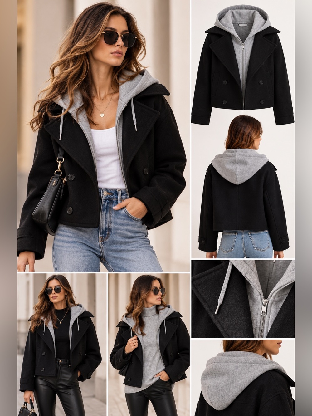 IRIS Los Angeles Black Oversized Cropped Peacoat Hoodie Jacket Women’s Medium